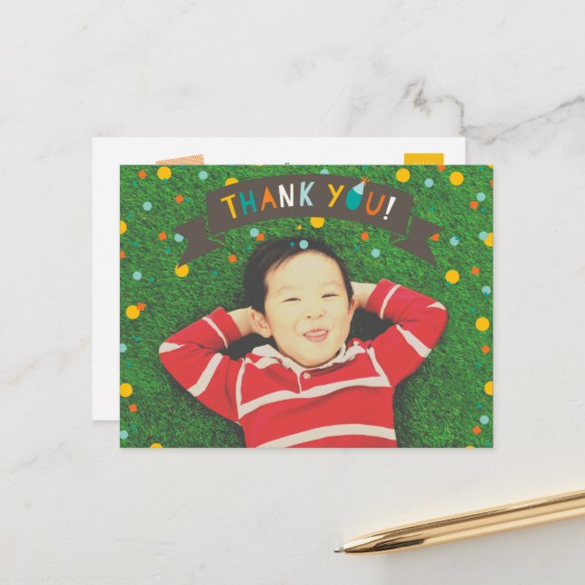 Carte Postale Oh What Fun Confetti Boy Birthday Merci Photo (Devant/Arrière en situation)