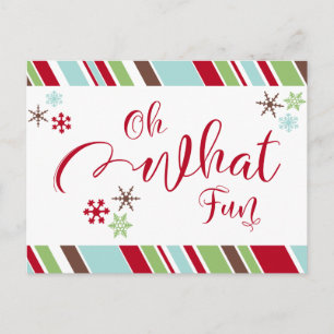 Carte Postale Oh What Fun Red with/ Snowflakes & Diagonal Strips