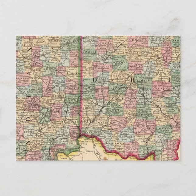 Carte Postale Ohio, Indiana Map par Mitchell (Devant)