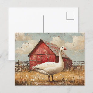 Carte Postale Oie blanche Grange rouge