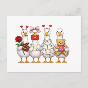 Carte Postale Oie de la Saint-Valentin, Oie rose coquette