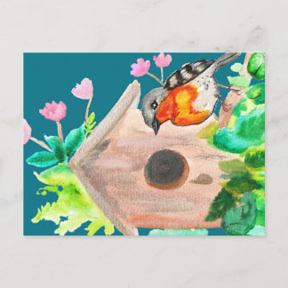 Carte Postale Oiseau à côté de la maison