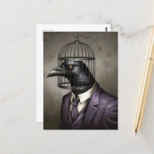 Carte Postale Oiseau amusant dans un costume d'affaires violet e