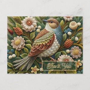 Carte Postale Oiseau Antique dans la Forêt Broderie de Regard Me