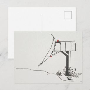Carte Postale Oiseau attendant du courrier à la boîte aux lettre