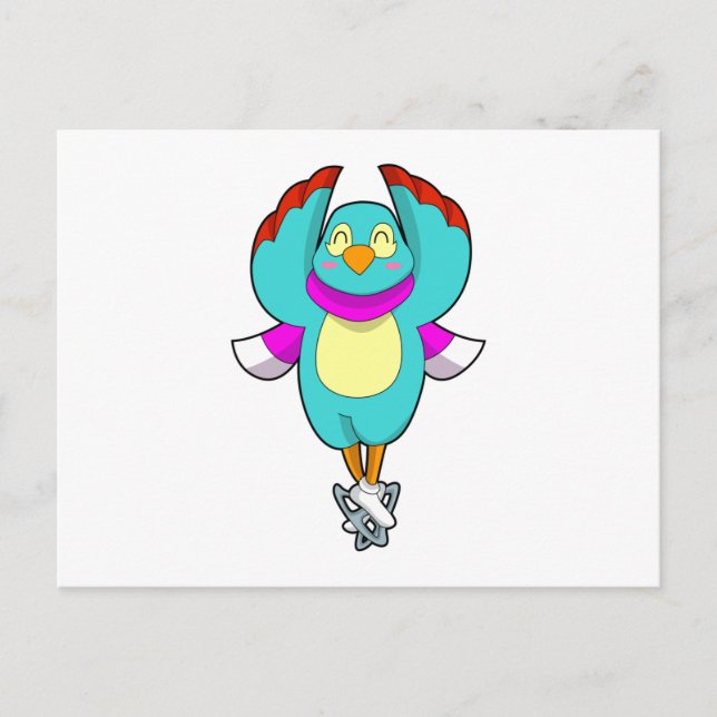 Carte Postale Oiseau au patinage sur glace avec patins sur glace (Devant)