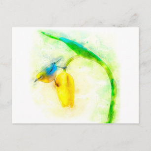 Carte Postale Oiseau blanc japonais à l'aquarelle de tulipe
