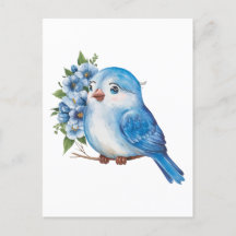 Oiseau bleu avec fleurs