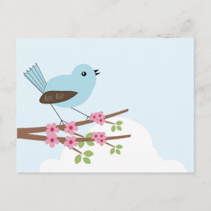 Carte Postale Oiseau bleu dans l'arbre en fleurs
