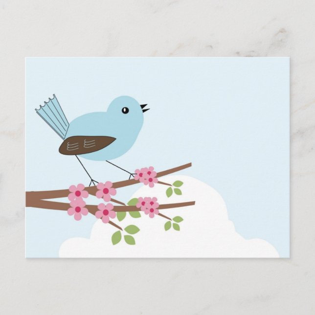 Carte Postale Oiseau bleu dans l'arbre en fleurs (Devant)