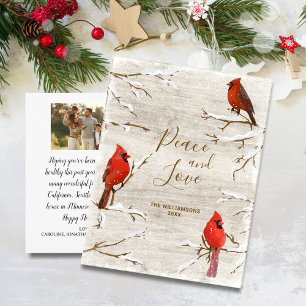 Carte Postale Oiseau Cardinal Paix Amour Noël Photo de Famille