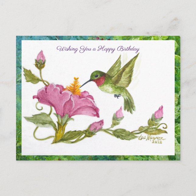 Carte Postale Oiseau-colibri aux fleurs vinifiées (Devant)