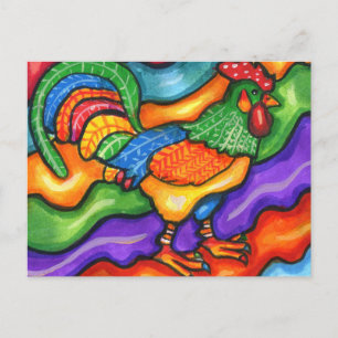 Carte Postale Oiseau de coq Abstrait Art coloré animal