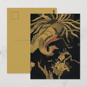 Carte Postale Oiseau de coq d'or Classique japonais Antique