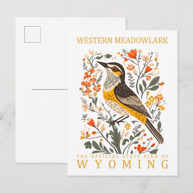 Carte Postale Oiseau de l'Ouest de Meadowlark du Wyoming (Devant / Derrière)