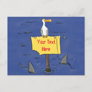Carte Postale Oiseau de mer amusant entouré de dessins animés de