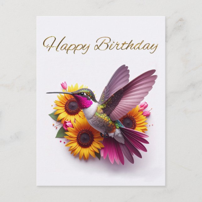 Carte Postale Oiseau de mer avec des fleurs Joyeux anniversaire (Devant)