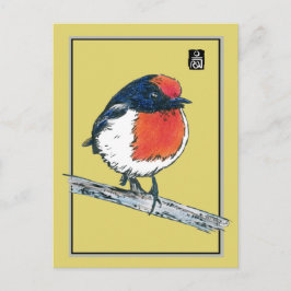 Carte Postale Oiseau de Robin à carreaux rouges