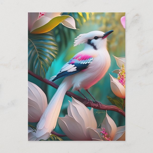 Carte Postale Oiseau d'Imaginaire tacheté blanc crêpé (Devant)