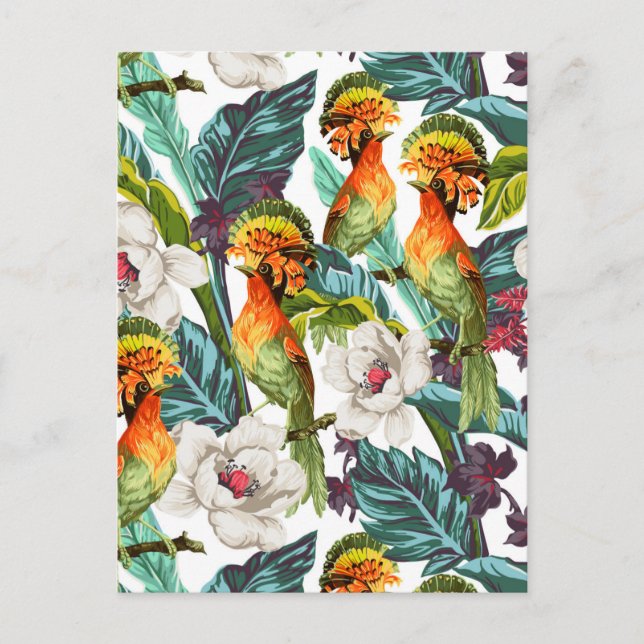 Carte Postale Oiseau Et Fleur Exotique Motif 2 (Devant)