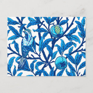 Carte Postale Oiseau et grenade Art Nouveau, Bleu de Cobalt