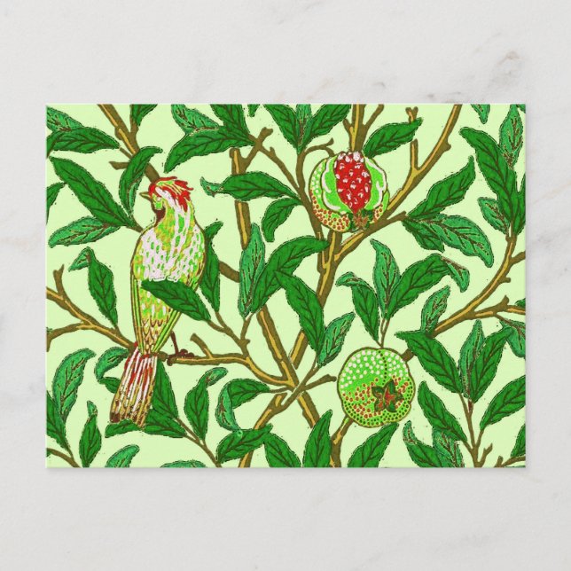 Carte Postale Oiseau et grenade Art Nouveau, Vert citron (Devant)