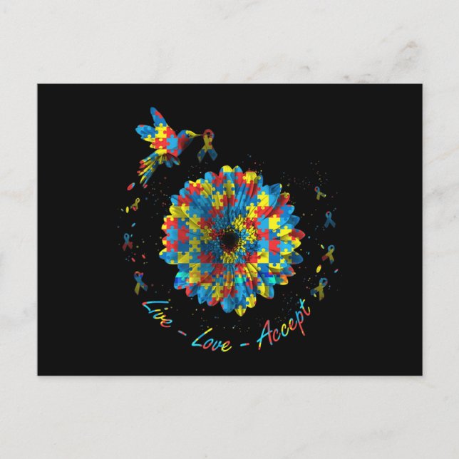 Carte Postale Oiseau Fleur Ruban Puzzle Vivre Amour Accepter Aut (Devant)