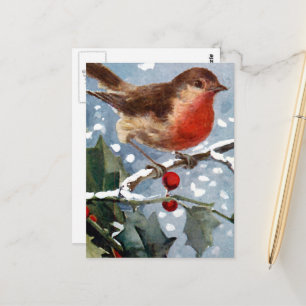 Carte Postale Oiseau hivernal vintage
