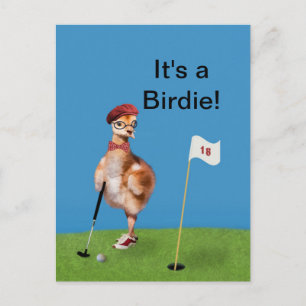Carte Postale Oiseau Humoristique Jouer Golf, Texte Personnalisa