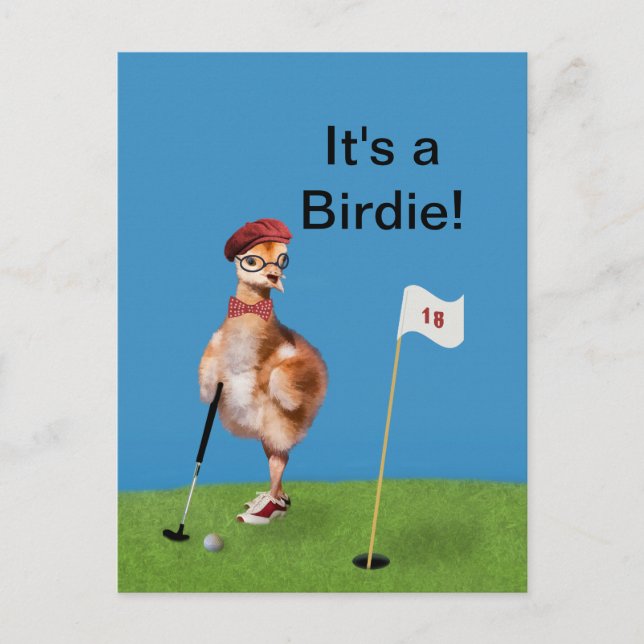 Carte Postale Oiseau Humoristique Jouer Golf, Texte Personnalisa (Devant)