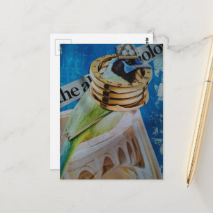 Carte Postale Oiseau joli avec bijoux et architecture surréalist