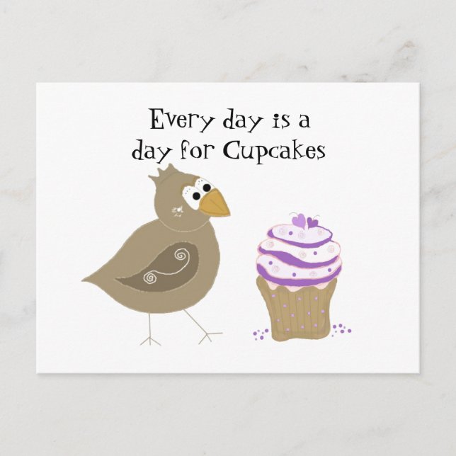 Carte Postale Oiseau lunaire et cupcake (Devant)