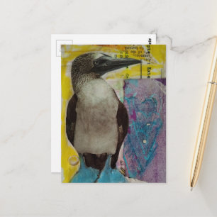 Carte Postale Oiseau sauvage aux pieds bleus collage multimédia