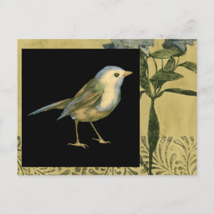 Carte Postale Oiseau sur Noir et Arrière - plan Vintage