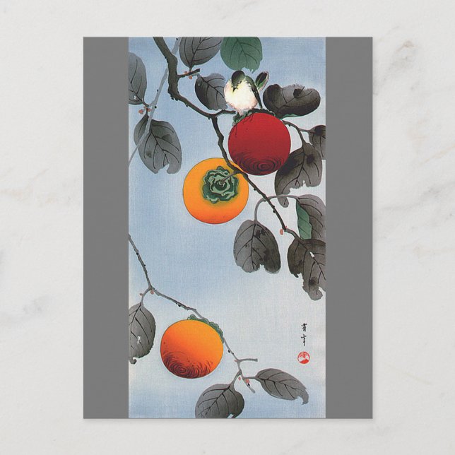 Carte Postale Oiseau sur un Persimmon Tree, Watanabe Seitei (Devant)