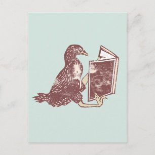 Carte Postale Oiseau Weka lisant un livre