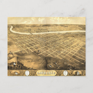 Carte Postale Oiseau's Eye View of Lawrence, Kansas (1869)