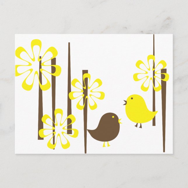 Carte Postale Oiseaux amicaux en Jaune (Devant)
