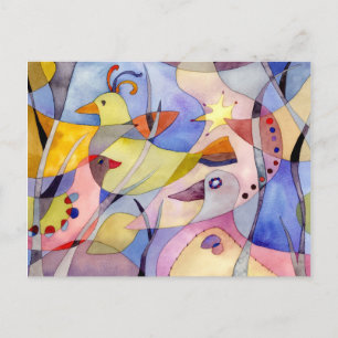 Carte Postale Oiseaux aquarelle inspirants