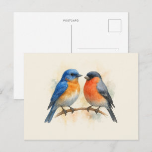 Carte Postale Oiseaux bleus de l'Est et Bullfinch
