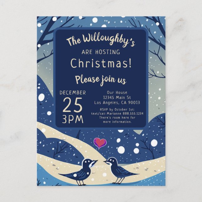 Carte Postale Oiseaux bleus d'hiver en amour Mariage de Noël (Devant)