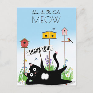 Carte Postale Oiseaux chats jardin merci