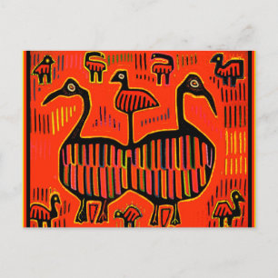 Carte Postale Oiseaux colorés d'art populaire