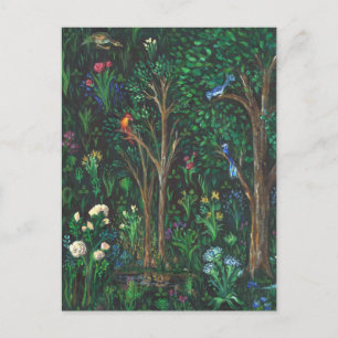 Carte Postale "Oiseaux dans une forêt médiévale." (Détail de l'é