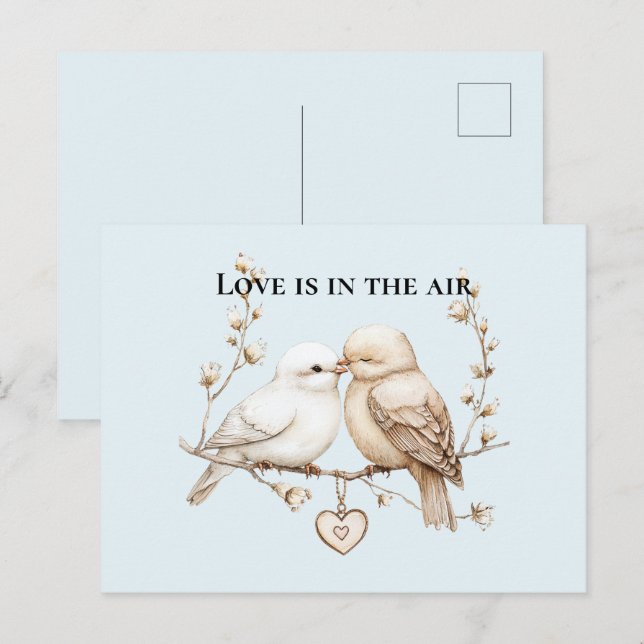 Carte Postale Oiseaux de l'amour romantique Nuage Cœur (Devant / Derrière)
