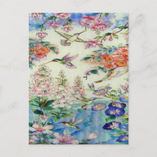 Carte Postale Oiseaux de mer et fleurs vitraux en bois