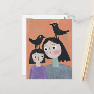 Carte Postale Oiseaux noirs adorables sur leurs têtes