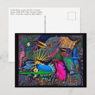 Carte Postale Oiseaux présages tropicaux colorés Art brut Santa
