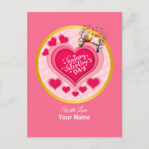 Carte Postale Oiseaux romantiques sur une branche Saint-Valentin