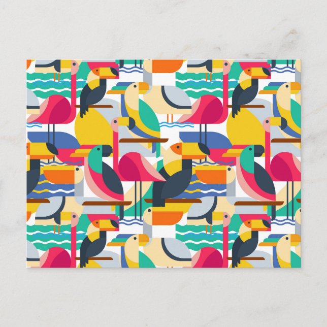 Carte Postale Oiseaux tropicaux géométriques (Devant)